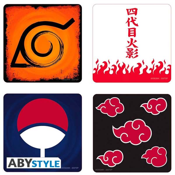 Set di 4 sottobicchieri di Naruto Shippuden Emblems