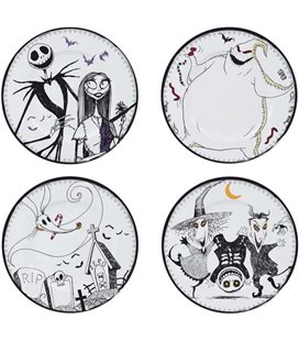 The Nightmare Before Christmas - Set Di 4 Piatti - Abystyle - Porcellana - Jack, Sally, Zero,Lock, Shock, Barrel, Or Even Oogie