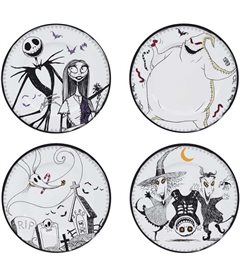 The Nightmare Before Christmas - Set Di 4 Piatti - Abystyle - Porcellana -  Jack, Sally, Zero,Lock, Shock, Barrel, Or Even Oogie - Pidak Shop Srls