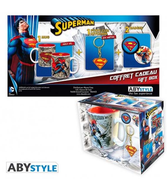 Dc Comics - Gift Box - Mug/Tazza King Size 460Ml + Keyring/Portachiavi + Badges/Spielle - Superman