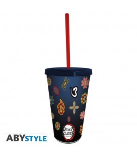 Demon Slayer Bicchiere con Cannuccia 9 Pilastri - Tumbler with straw "9 Pillars" - 470 ml - Abystyle